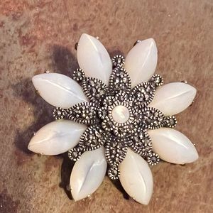Vintage Mother of Pearl & Marcasite Brooch SS